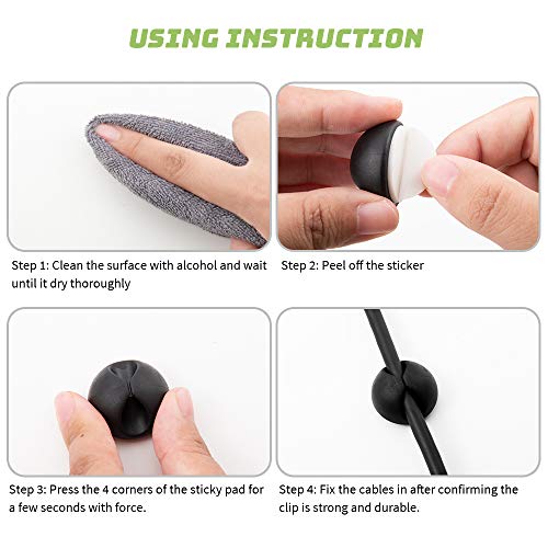 Smilife 9 Pack Black Silicone Cable Clip Holders, Self Adhesive Wire Management, Well-Organized Cables for Home, Office, Car