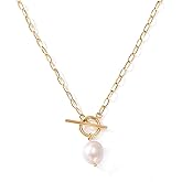 Baroque Silvery Freshwater Pearl Long Pendant Necklace Paperclip Toggle Drop Stainless Steel Necklace For Women