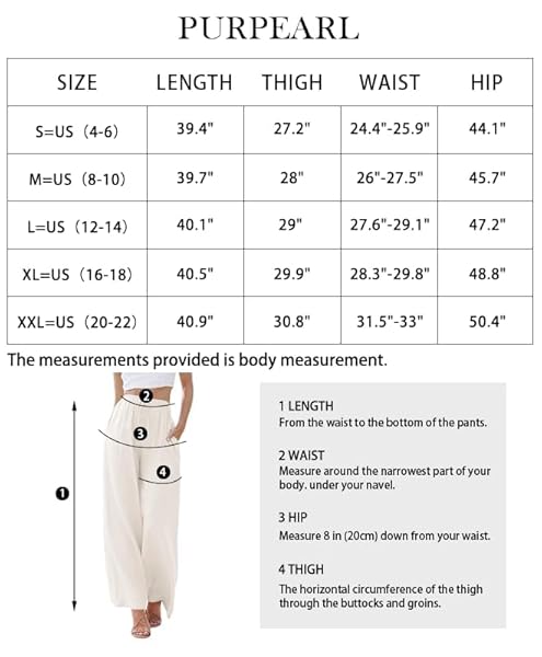 PURPEARL LINEN PANTS WOMEN SUMMER PALAZZO PANTS FLOWY WIDE LEG BEACH TROUSERS WITH POCKETS WHITE