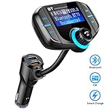 Comsoon Bluetooth FM Transmitter, Wireless In-car Radio Adapter Car Kit with Quick Charge 3.0 + 5V/2.4A Smart IC Dual USB Car Charger, 1.80 Inch LCD Display, TF Card Slot, AUX Input/Output