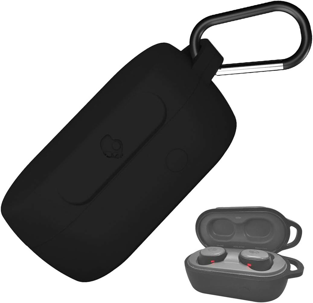 Portable Silicone Case for Skullcandy Sesh, Anti-Lost and Shockproof Easy Carrying Protective Case for Skullcandy Sesh with Keychain (Black)