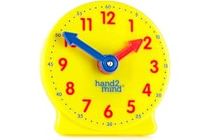 Hand2mind Mini Geared Clock for Teaching and Learning to Tell Time - Analog Learning Clock for Kids and Classrooms (Set of 12), Yellow