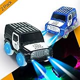Car Track,Light Up Tracks Car(2-Pack) Glow in The Dark Racing Track Accessories Compatible with Most Tracks,Boys & Girls (style3 : Black+ Blue)