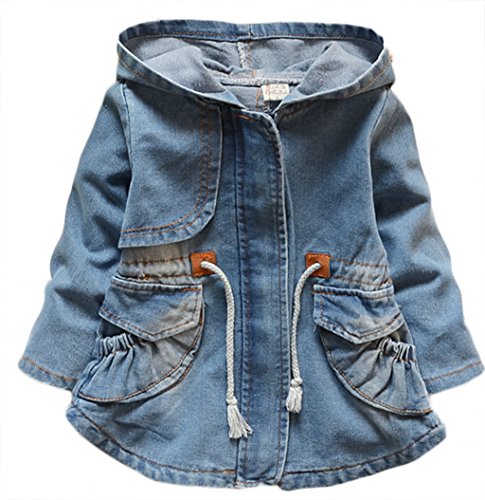 Little Girls Hooded Denim Jacket Zipper Windbreaker Jean Coat Outerwear Overcoat