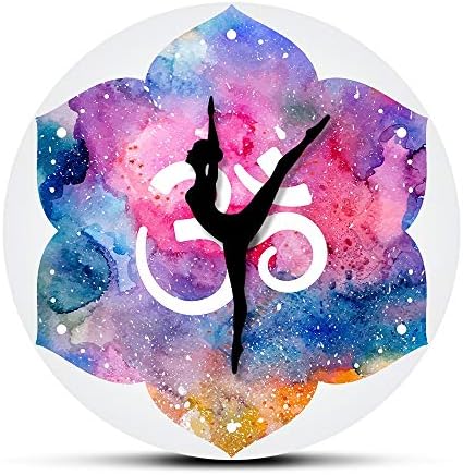 GUABOHHY Hindu Watercolor Painting Ballerina Girl Symbol Wall Clock Yoga Studio Art Decor Spiritual Time Clock Gift