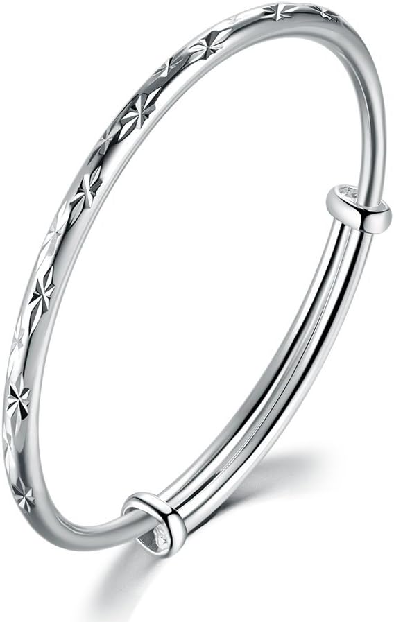 GUIJI Bracelet 999 Fine Jewellery Sterling Silver Bangles Size Adjustable Lady Women Jewelry Box