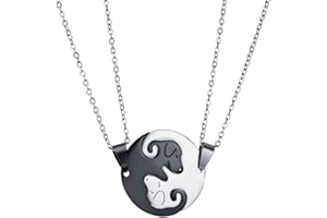 HEWILL Dog Puppy Pendant Necklace Matching Animal Pet Yin Yang Puzzle Necklace for Women Men Long Distance Love Couple Friendship Necklace Jewelry 2Pcs Set