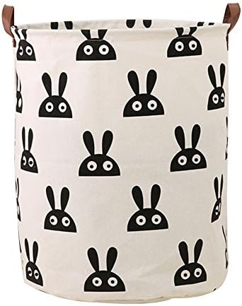 Outdoorfly Canvas Laundry Hamper with Handles Large Folding Laundry Baskets 15.7"x19.7" Closet Bedroom Storage Bags Nursery Dolls Toy Organizer Bins for Baby,Boys and Girls (Rabbit)