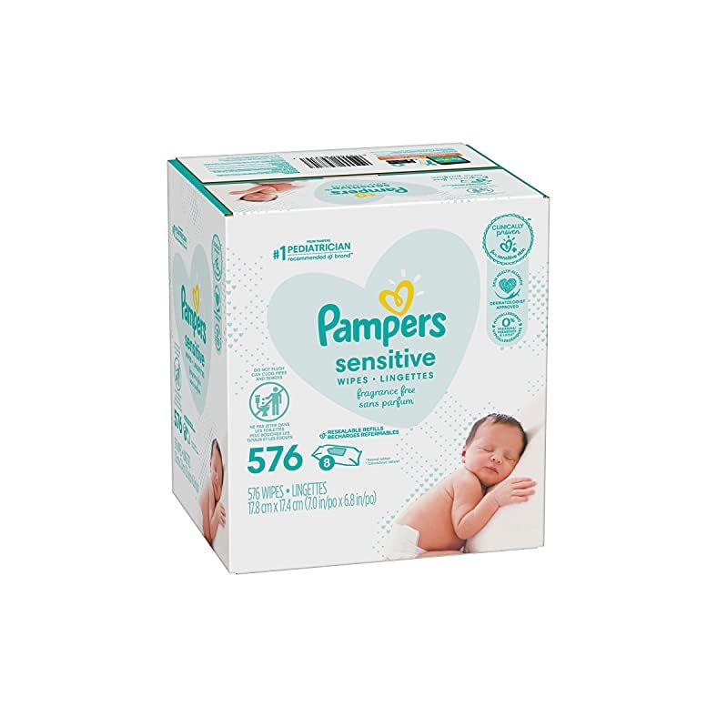 Baby Wipes, Pampers Sensitive Water Based Baby Diaper Wipes, Hypoallergenic and Unscented, Tub Not Included, 72 Count…