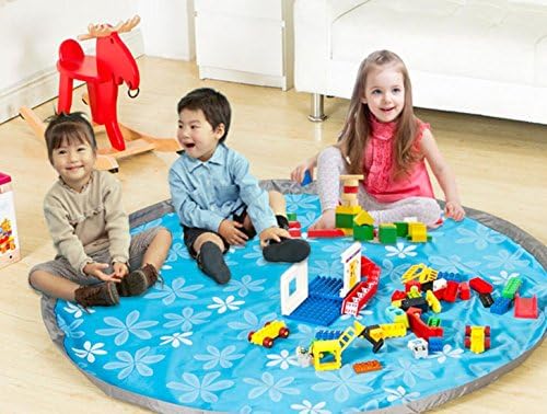 Toy Storage Bag - 150 cm in diameter Kids Play Mat - Lego Storage Toy Organizer - Multi Purpose Children's Floor Activity Mat That Folds Into a Portable Bag - For Easy Toy Clean Up (Blue)