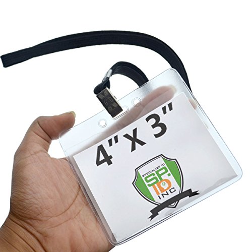 paquete de 10 soportes para tarjetas de plástico transparente de 4 x 3 con cordones, protector de tarjetas de inmunización, boleto de feria comercial, soporte para etiquetas de nombre de conferencia  por specialist id 