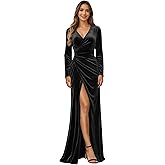 Seballa Velvet Long Sleeve Wedding Guest Dress with Slit Floor Length Bridesmaid Dress for Women