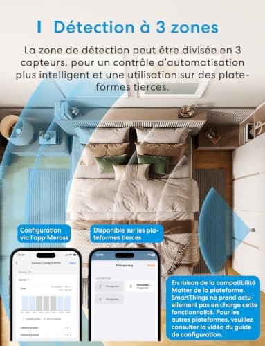 Détecteur de présence Matter Over Thread, détection 3 Zones
