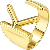 Suplight Nikel Free 18K Gold Plated Letter Rings, Fashion Monogram Jewelry Statement A-Z Wide Name Initial Alphabet Adjustable Open Ring for Women