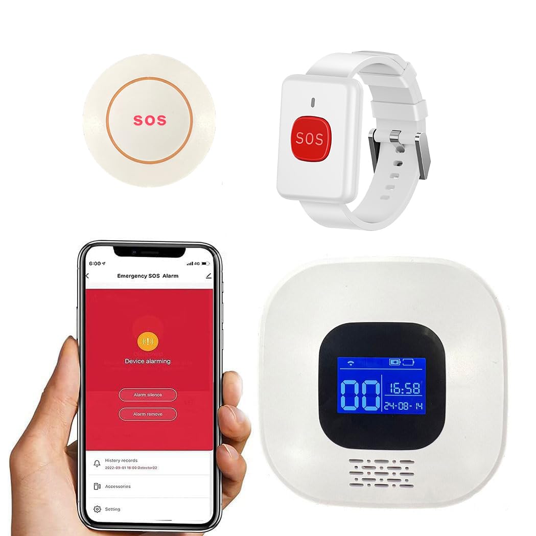 VOCA Wireless Personal Alarms & Pager for Elderly, Emergency Alarm, SOS Button, Panic Alarm, Nurse Call Bell, SOS System for Home/Personal, Caregiver Pager, Seniors, Patients, Disabled, 2.4G WiFi