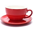 Coffeezone Ceramic Latte Art Cup and Saucer for Latte & Cappuccino & Double Espresso, Mate for Coffee Shop and Barista (Glossy Red, 10.5 oz)