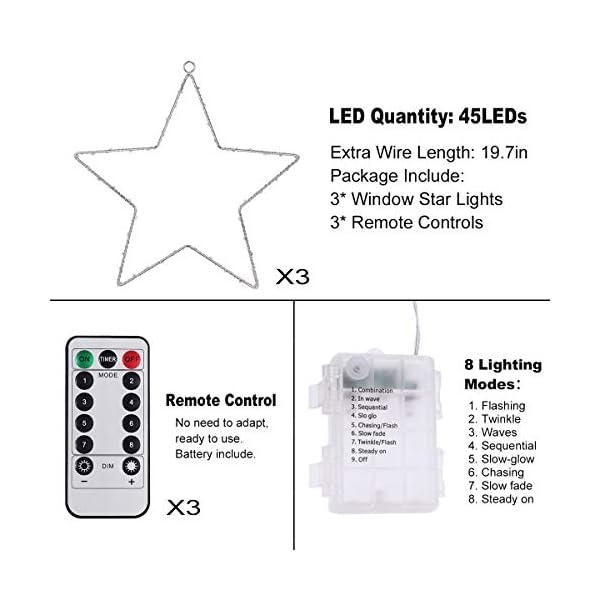 MAOYUE Window Lights 3 Pack Christmas Window Star Lights with Timer