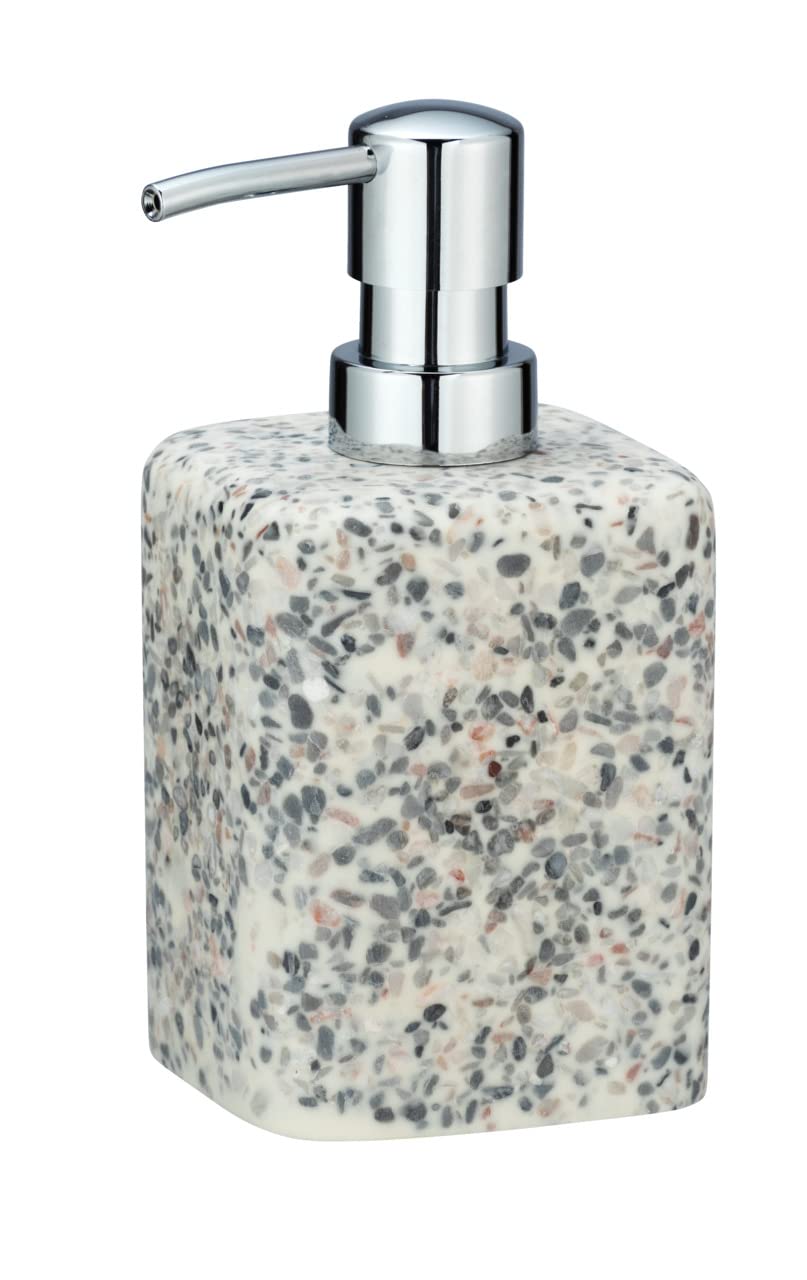 WENKO Terrazzo Liquid Soap Dispenser Capacity 0.24 L, Polyresin, Light, 16 x 9.5 x 8 cm