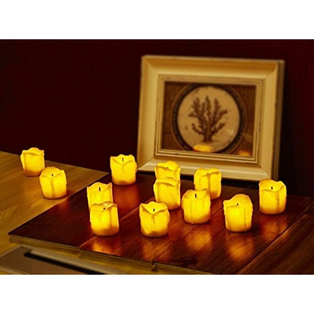 LED Flameless Votive Candles, Realistic Look Melted Wax, Warm Amber