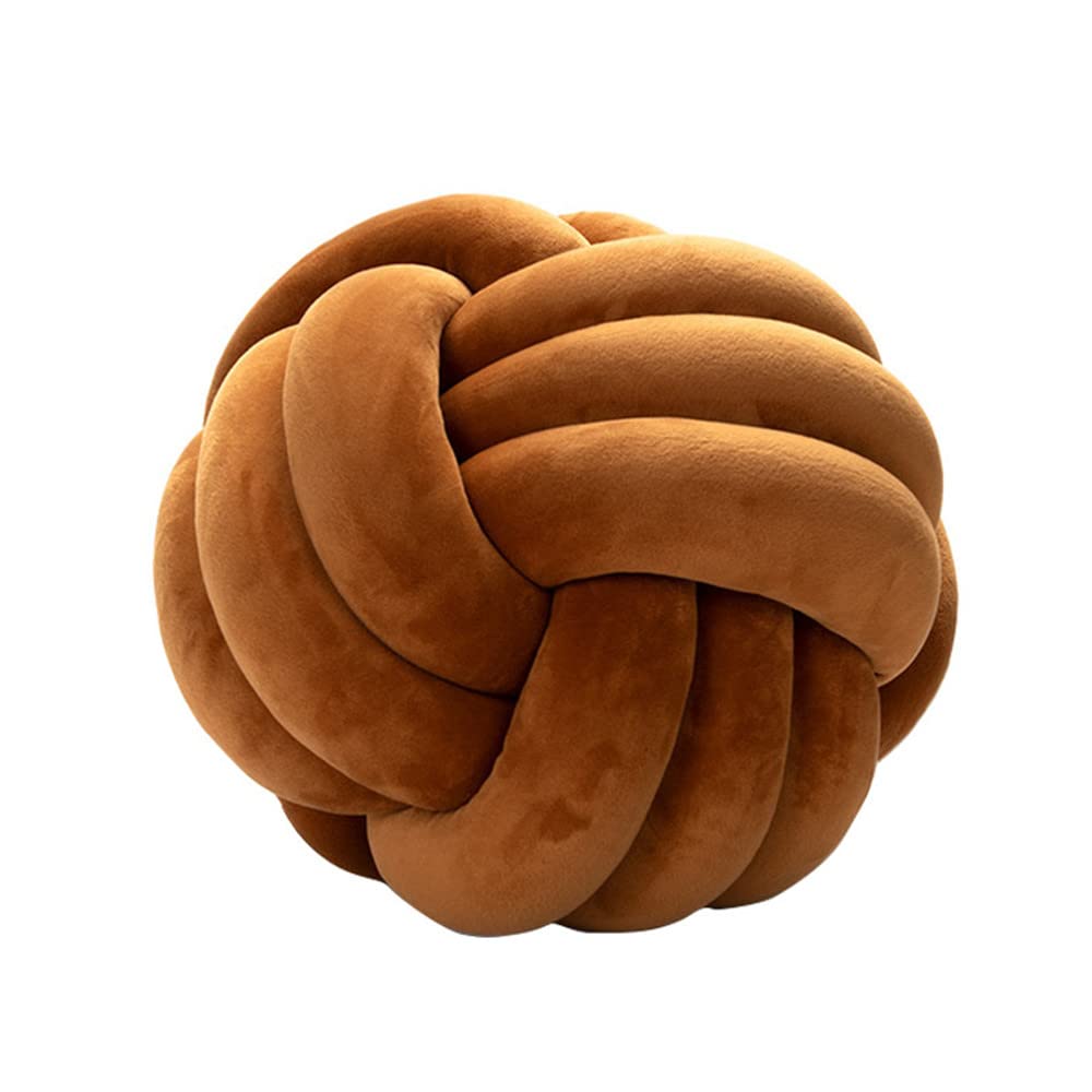 NatureMan Soft Knot Ball Pillows,Round Throw Pillow Cushion Children Room Decoration Plush Pillow,Handmade Round Plush Pillow,Calming Stress Relief PlushToy,diameter 28cm (Caramel)