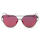 Doinshop Twin-Beams Classic Women Sunglasses Metal Frame Mirror Cat Eye Glasses (Red)