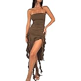 Wcuvbv Birthday Dress for Women Y2K Sexy Strapless Bodycon Tube Dress with Ruffle Tassel for Club Party Vacation