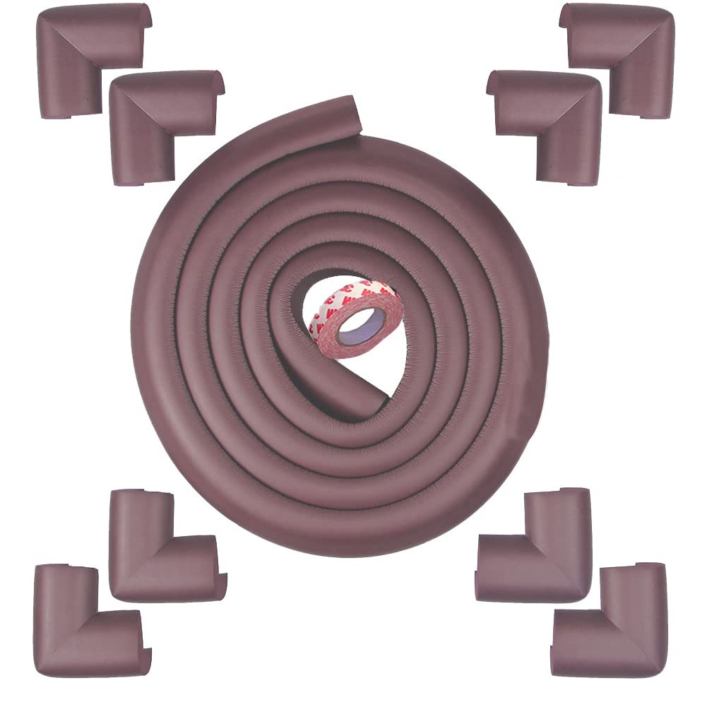 Fairy Baby Safety Baby Edge & Corner Guards Colorful Childproofing Protection(19.7ft Edge Guard+8 Corner Guards) (Brown-6M)