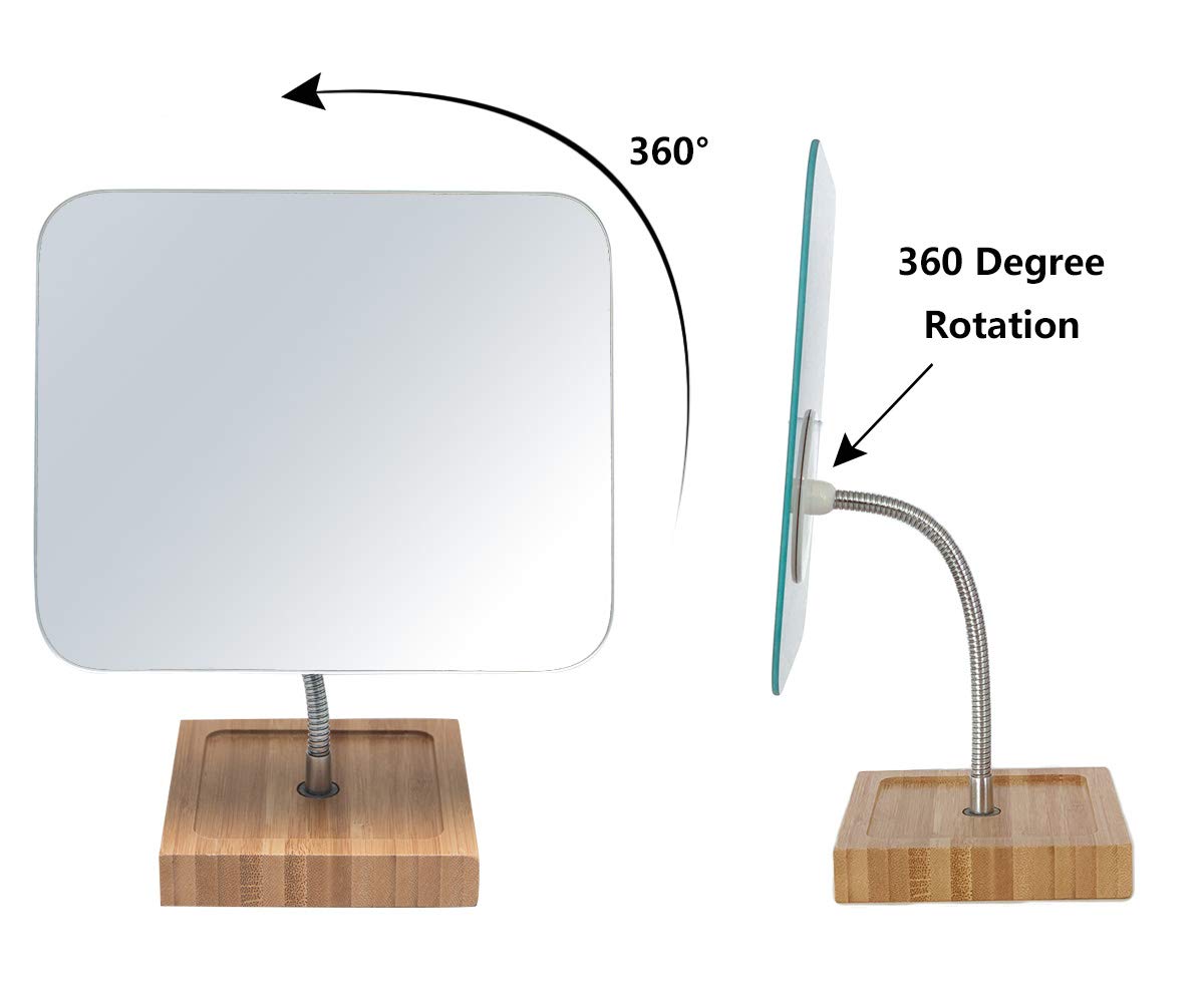 YEAKE Flexible Gooseneck Bamboo Vanity Makeup Mirror,360°Rotation 8