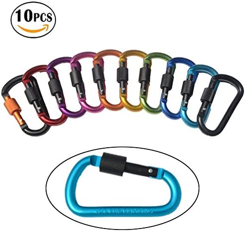 Cuteboom 10PCS Aluminum D-ring Locking Carabiner Keychain Spring Clip Lock Hook Screw Gate Buckle -Pack of Assorted Color Carabiners