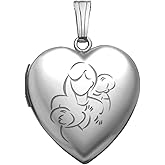 PicturesOnGold.com Sterling Silver Mom with Two Sons Heart Locket - 3/4 Inch X 3/4 Inch with Engraving
