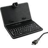 AFUNTA 7 Inch Universal Tablet Pc Pu Leather Case with Micro-usb Keyboard/holder/capacitance Stylus for 7 Tablet Pc (7'', Black)