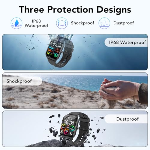 CASCHO Smart Watch Men Women, 1.85 Inch HD Smartwatch with Calls and Al, Whatsapp Notifications, Smart Watch with Pedometer/Heart Rate Monitor/SpO2/Sleep Monitor, 115+ Sports Modes, IP68 Black