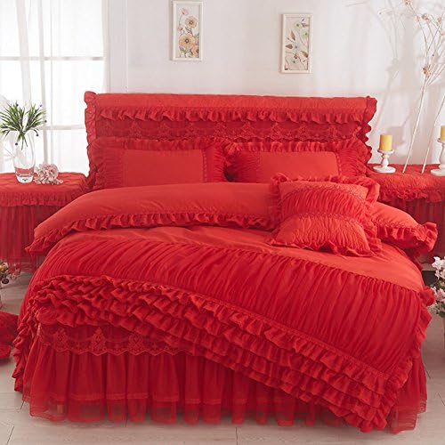 Europe style solid color quilt cover Lace cover, Single quilt cover-red 180x220cm(71x87inch)