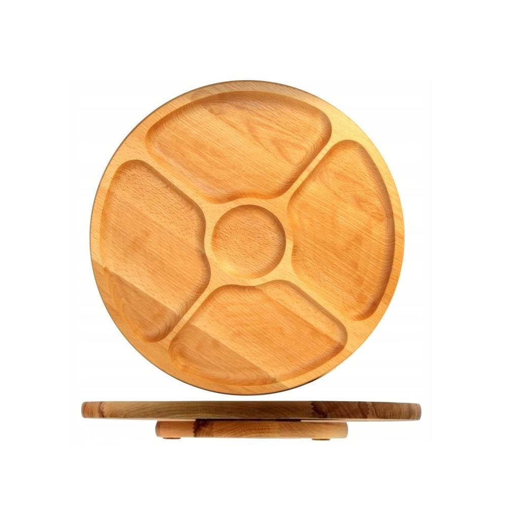 Rotating Board Divided Platter Round Circular Wooden Swivel Serving Snack 33 cm