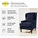 Subrtex 2-Pieces Spandex Elastic Arm Wingback Cover Waffle Fabric Back Furniture Protector Stretch Sofa Slipcovers for Living Room（Wing Chair，Navy）