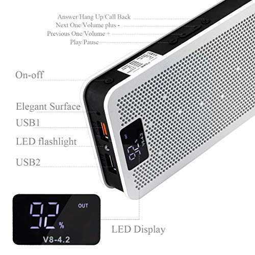 Portable High-Speed Charging Power Bank-COC 10000Am Powercore for iPhone, Samsung Galaxy and More, External Wireless Bluetooth Speaker to Play Music, with Flash Light