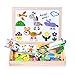 Minto Toy Wooden Magnetic Easel, Magnetic Jigsaw Double Side Board Dry Erase Board Puzzle Games Toys for Kids Toys for Boys Girls (Animals)