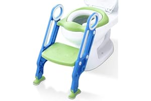 MANGOHOOD Potty Training Toilet Seat with Step Stool Ladder for Boys and Girls Baby Toddler Kid Children Toilet Training Seat Chair with Handles Padded Seat Non-Slip Wide Step (Blue Green)