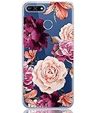 BAISRKE Huawei Y6 2018 Case, Honor 7A Case with Flowers Slim Shockproof Clear Floral Pattern Soft Flexible TPU Back Cove for Huawei Y6 2018 /Honor 7A/Y6 Prime 2018 [Purple Pink]