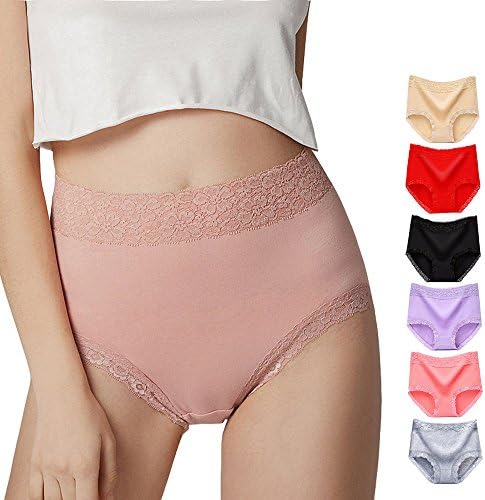 Timpom Cotton Panties For Ladies, Lace Seamless Underwear Soft Comfortable Briefs For Women Breathable Waist Briefs 6 Pack