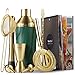 VonShef Green & Gold Cocktail Shaker Set in Gift Box with 16oz Shaker, Muddler, Bar Spoon, Jigger, Hawthorne Strainer, Julep Strainer, Bottle Pourer and Recipe Book