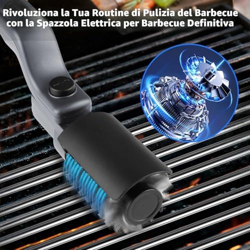 Spazzola per griglia elettrica aggiornata, spazzola per la pulizia della griglia ricaricabile senza fili con angolo regolabile, testa della spazzola in acciaio inox, potenza a 3 velocità, autonomia di