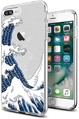 Buffalo Plaid Girly Funny Japanese Tokyo Sea Wave Protective Slim Clear iPhone Case for iPhone 7P/8P 5.5 Inch for Women Girls Men