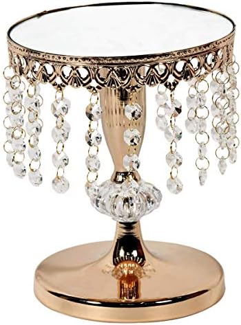 GOLKIPAR Metal Cake Stand Crystal Pendant Glass Plate Cupcake Stand Wedding Party Decoration