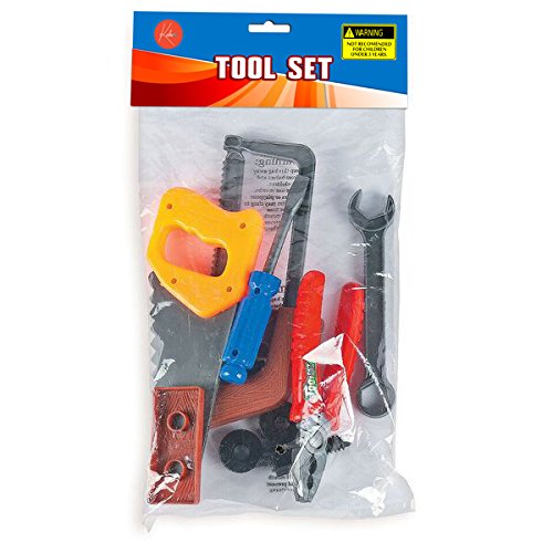Construction Tool Set Kids - 10-pc Assorted Playset - Dress-Up Pretend Play Accessory, Event Stuffer, Gift, Room Decoration, Career Training Activity Props, Imaginary Game Skills Development