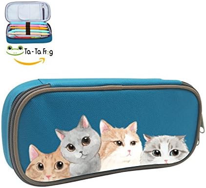 The Four Cat Multicolor pen bag,Pencil case Teens pen container,Double zipper student stationery girl's durable large volume bag of makeup bag