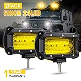 AMBOTHER 5” 144W LED Light Bar Waterproof Yellow Off Road LED Pod Lights Driving Beam Fog Lights Work Light for Jeep Truck Motorcycle Van Wagon ATV SUV Pickup, 24LED, Amber, 1 Year Warranty (2 Pack)