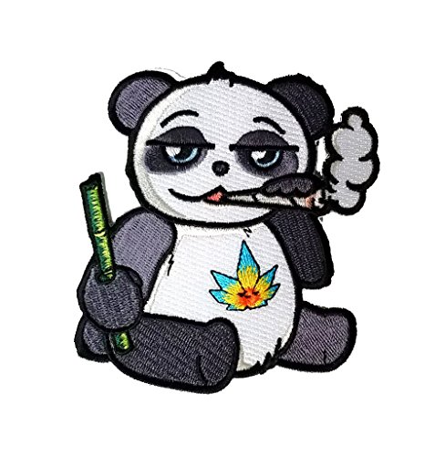 Pot Smoking Pals CUTE PANDA BEAR - Iron on Embroidered Patch Applique