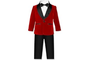 SANGTREE Boys Shawl Tuxedo Suit Velvet Set Gentleman Wedding Outfit, 3 Months - 14 Years