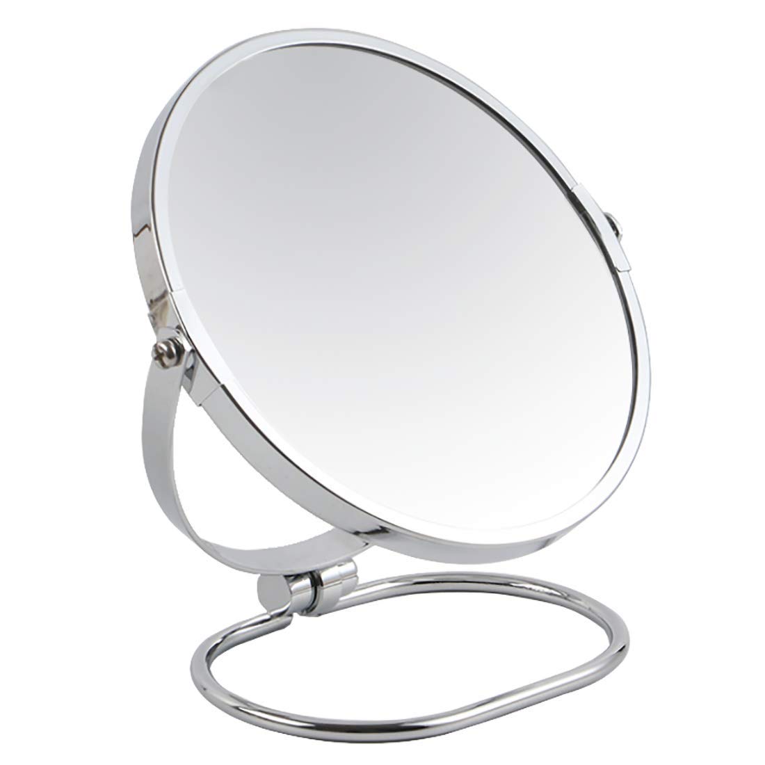 Vanity makeup mirror LARGE Tabletop mirror 360°rotating 5x magnifying 7 inch travel mirror with quality silver mirror, adjustable hang able for bedroom and bathroom